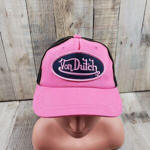 Von Dutch Girls Hat Embroidered Snap Back Trucker Hat PINK Appr 15-19in Logo Y2K